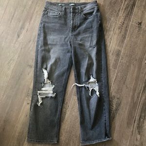 Distressed grey mom jeans